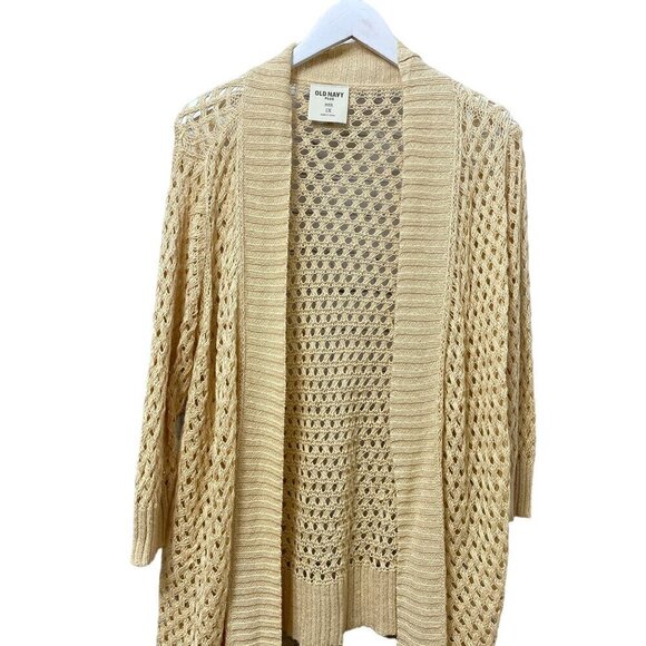 OLD NAVY Crochet Cardigan Sweater Plus Size 1X Linen Cotton Knit Open Front - Picture 2 of 8